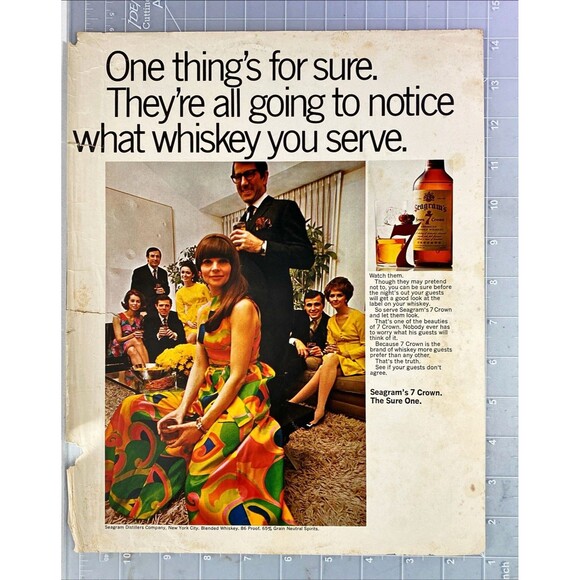 Seagram's 7 Crown Whiskey "The Sure One" Flaw! Vintage Print Ad 1968 - Picture 2 of 3